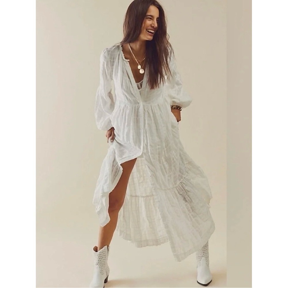 Free People White Bohemian Tiered Maxi Dress